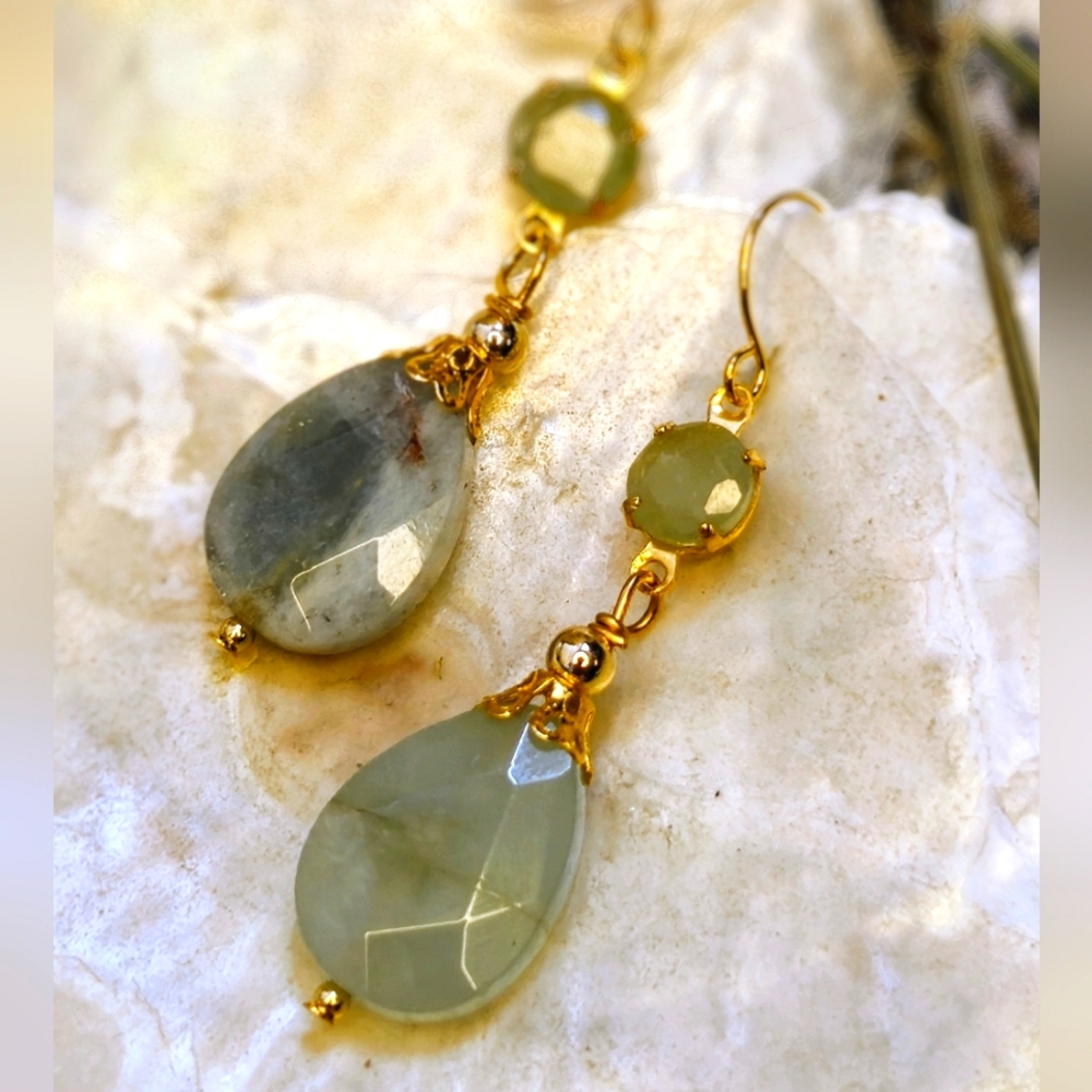 Natural Aquamarine Earrings In Two Stones Setting Artisan Handmade Earrings